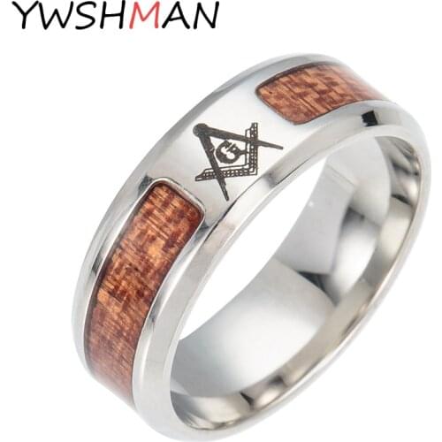 Wood grain masonic rings Jewelry Stainless Steel AG For Mens Rings