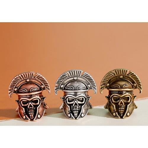 DIY Retro Copper Helmet Skull Knife Beads Pendant Vintage Brass Outdoor Tools Skull Paracord Beads 2021 Handmade