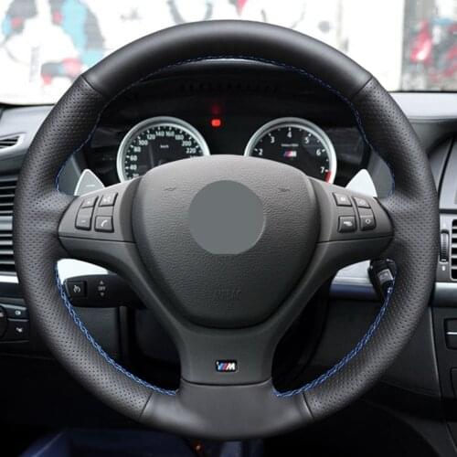 HKOADE DIY Black High Soft Artificial Leather Anti-slip Car Steering Wheel Cover for BMW E70 X5 M 2010-2013 E71 X6 M 2010-2014