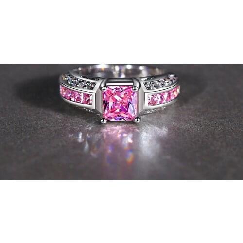 Silver Plated Ring for Wemon Simple and Solid Ring Wedding Engagement Rings Square Cubic Zirconia Rings for Party Jewelry