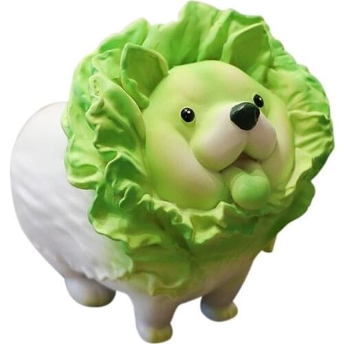 Creative Chinese Cabbage Dog Resin Green and White Vegetable Dog Cartoon Vegetable Plants Doll Dog Figurine Decor Desktop Model