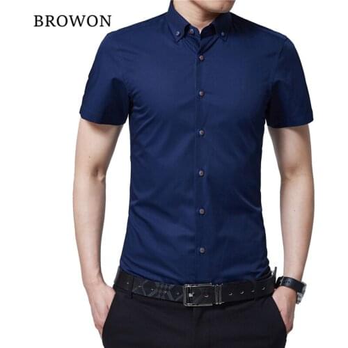 BROWON Korean Men Fashion Summer Shirt Men Short Sleeve Dress Shirt Turn Down Color Business Formal Shirt for Man Brand Clothes