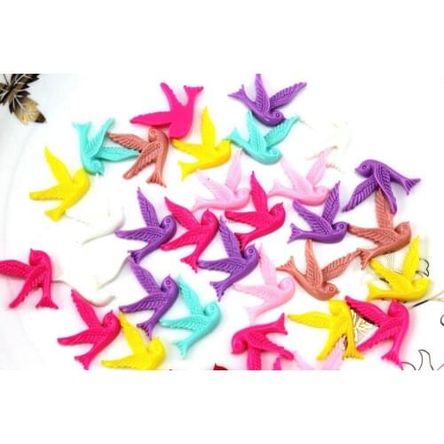 Set of 100pcs Resin handmade sparrow bird assorted colors Cabochons 25mm jewelry bead focal cab Flat Back pendants SZ0915
