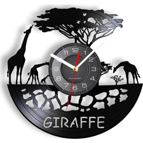 Giraffe Wildlife Animal Vinyl Record Wall Clock Africa Art Safari Home Decor Wall Watch Vinyl Disk Crafts For Nursery Room