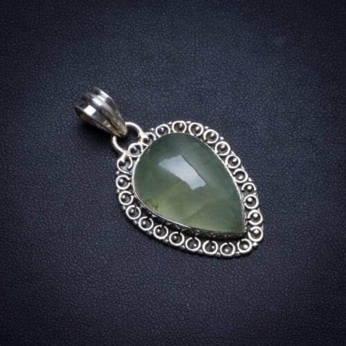 Natural Prehnite Handmade Boho 925 Sterling Silver Pendant 1 3/4" U0269