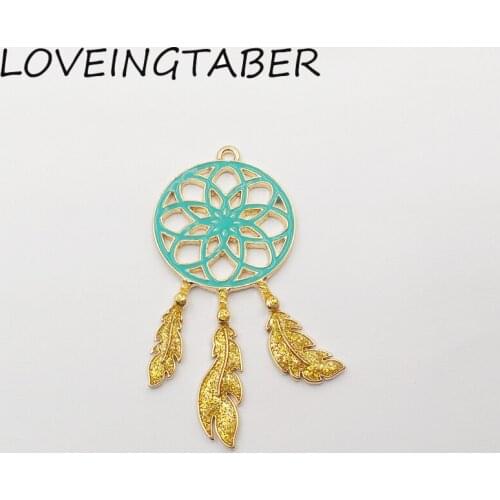 Newest 62mm*39mm 10pcs /lot Full Enamel Dream Catcher Pendant For Fashion Neckalce Making