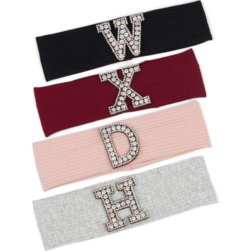 Newborn AB Crystal Rhinestone letter Cotton headbands Kids Childs Toddler Ribbed Elastic Baby Girls Hair band Accessories