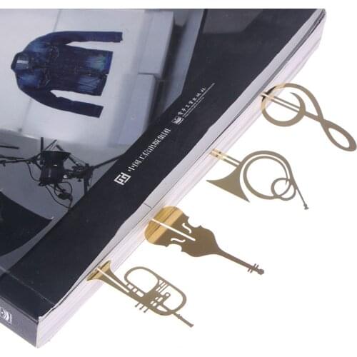 New Kawaii Cute Gold Musical Instruments Metal Book Markers Bookmark For Books Paper Clips Office School Supplies Stationery