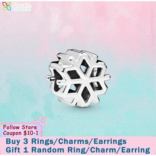 Smuxin 925 Sterling Silver Bead Polished Snowflake Charms fit Original Pandora Bracelets Women Jewelry Making Girl Birthday Gift