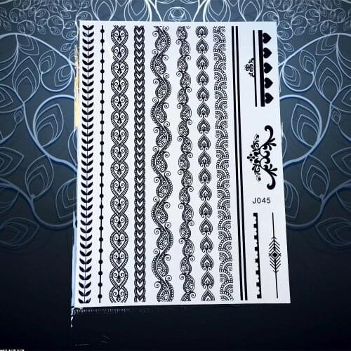 Popular Black Ink Flash Temporary Tattoo Sticker 20x15CM Sun Flower Bracelet Lace Henna Tattoo Waterproof Fake Jewel Tattoo