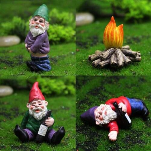 Drunk Gnomes Miniature Ornaments Garden Mini Dwarf Bonfire Statues for Garden Planter Decor