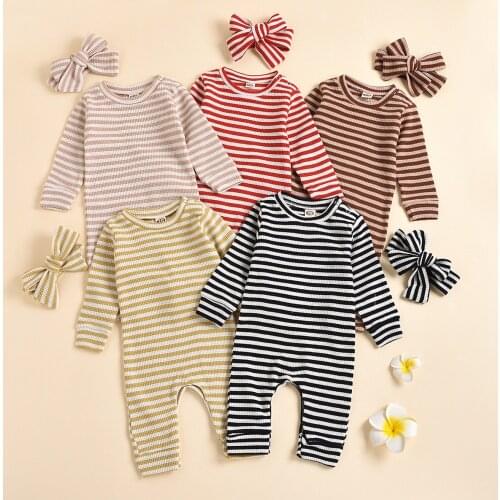 Spring And Autumn Round Neck Long Sleeve Stripe Pit Strip Baby Boy Girl Jumpsuit Fashion Creeper Multicolor Cute Set