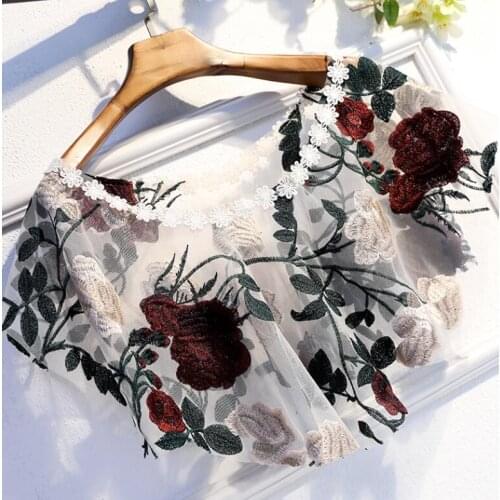 Womens Spring Summer rose embroidery mesh cloak lace Pashmina Female Summer Vintage Sunscreen Lace Shawl R1353