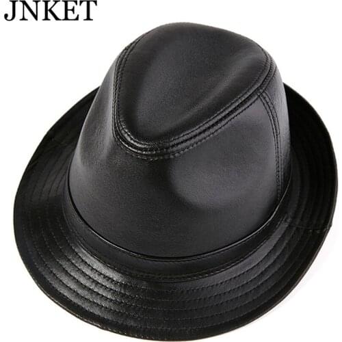 JNKET New Autumn Winter Men Sheepskin Jazz Hat Fedoras Hat Gangster Cap Retro Panama Hat Outdoor Sports Sunhat Top Hats