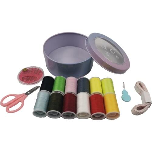 Sewing Machine Thread Kit With Roud Steel Box With All Sewing Supplies Tools