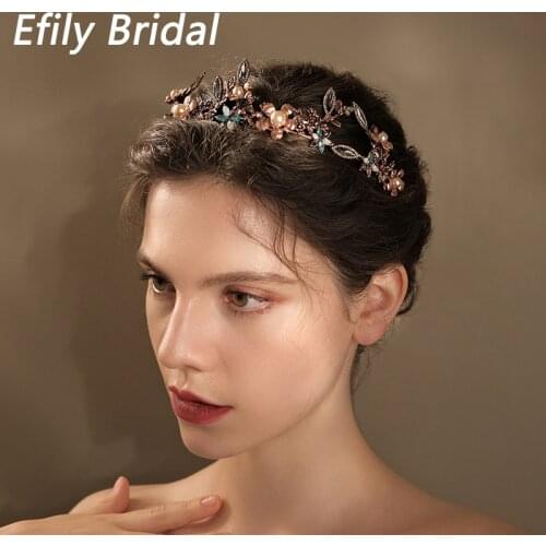 Crystal Flower Crown Pearl Rose Gold Tiaras and Crowns for Women Hair Accessories Party Hair Jewelry Prom Headpiece Headwear