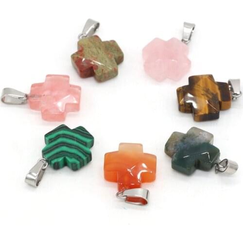 Trendy Cross Crystal Agates Pendant Charms Natural Semi-precious Stone Pendants for DIY Earring Necklace Jewelry Making Supplies