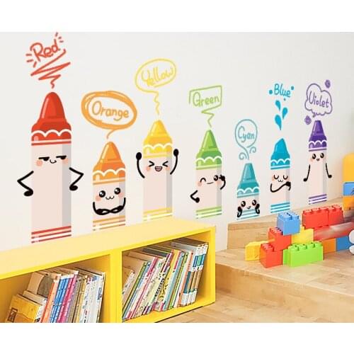 Creative Coloful Pencil Crayon Wall Stickers for Kids Rooms Decor Bedroom Cartoon Mural Nursery decals Child Sticker Removable