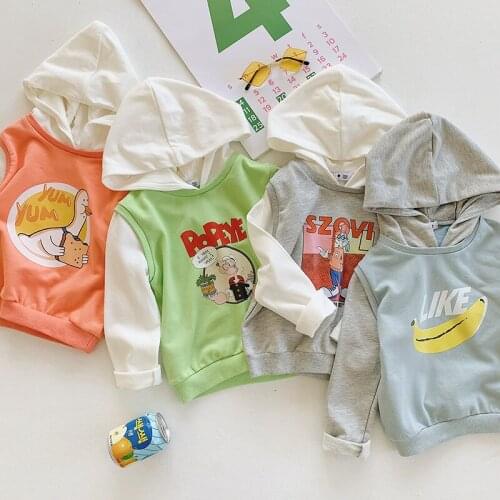 2021 Spring Kids Sweatshirts Baby Boys Girls Fashion Print Cotton Hoodies Casual Loose Hooded Pullovers for Child Kids Clothes