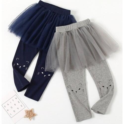 2020 Spring Autumn Korea 2-10 Year Children Full Length Capri Pants Cartoon Cat Baby Kids Culottes Lace Skirt Leggings Girls