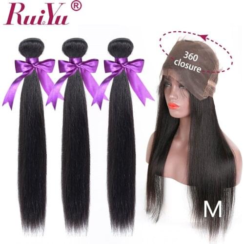 Remy Hair 360 Frontal With Bundles Peruvian Straight Hair Bundles With Frontal RUIYU Human Hair 3 Bundles with 360 Frontal