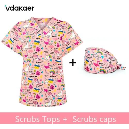 Women Breathable In Summer Nursing Scrubs Tops Casual Short Sleeve Women Scrubs Shirt V-neck Pocket Nurse Uniforms
