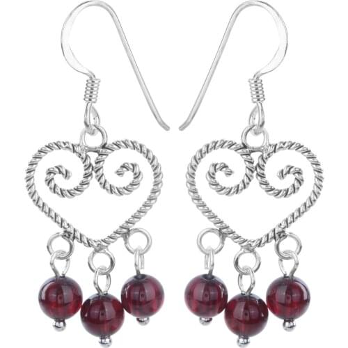 Women Sterling Silver Heart Natural Garnet Dangle Drop Earrings Valentines Day Gifts for Her Girlfriend Girl Birthstone Jewelry