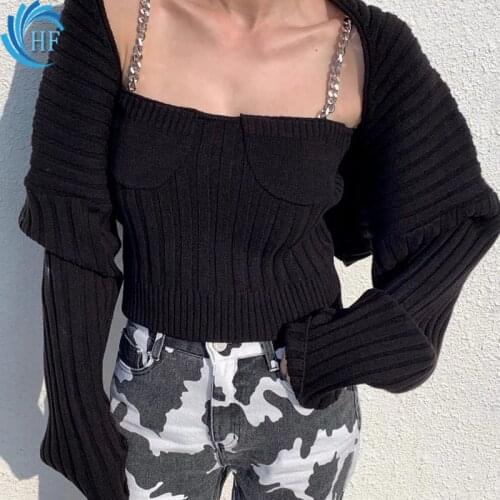 Sueter Mujer Knitted Sweater Women Winter Jumper Black Top Casual Long Sleeve 2-piece jacket Loose Sweater Oversize Pullover