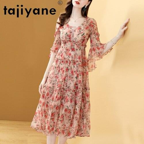 Womens Dress Summer 100% Silk Midi Dresses Woman Cloth High Quality Female Real Silk Dress Elegant Vestidos TN2603