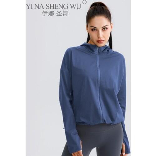 Winter Hot Sweats Yoga Loose Zipper Hooded Running Jacket Women Long Sleeve Sweatshirt Gym Drawstring Yoga Sport Coat Windbreake