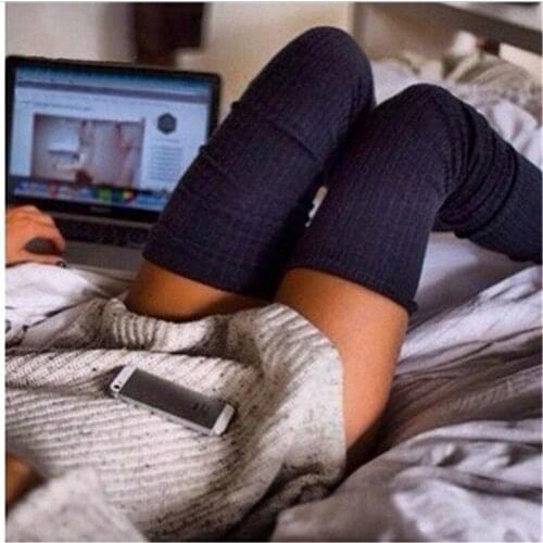 1 Pair Solid Colors Knitted Sexy Stocking Women Warm Thigh High Over The Knee Socks Fashion Comfortable Simple Ladies Stockings