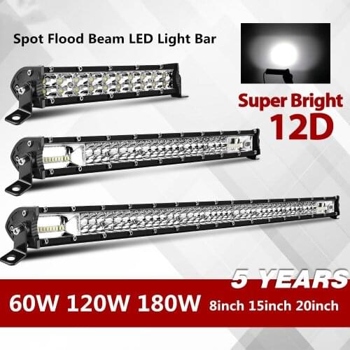 12D 8" 15" 20" 60W 120W 180W LED Light Bar Double Row LED Bar Combo Spotlight Flood for Tractor Boat Offroad 4x4 Trucks SUV ATV