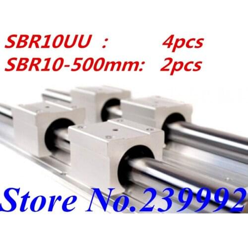 2pcs SBR10 500mm linear rail support with 4pcs SBR10UU linear guide auminum bearing sliding block