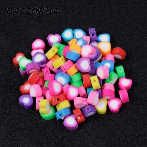 50/100Pcs 10mm Mixed Colors Beads Heart Style Polymer Clay Spacer Beads for DIY Bracelet Necklace Jewelry Accessories
