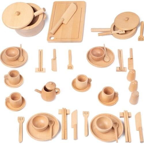 New 52pcs Wooden Kitchen Toys Set Pretend Play Kitchen Set Simulation Kitchenware Miniature Food Educational Toys Gift For Kids