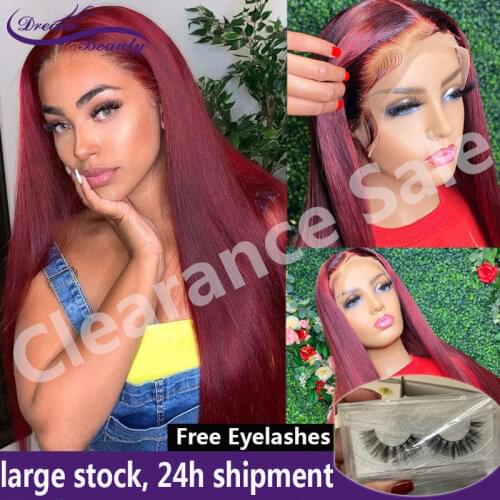 Red bob Lace Front Human Hair Wigs With Baby Hair Brazilian Remy Hair Bob Wigs For Women Pre-Plucked Wig Dream Beauty