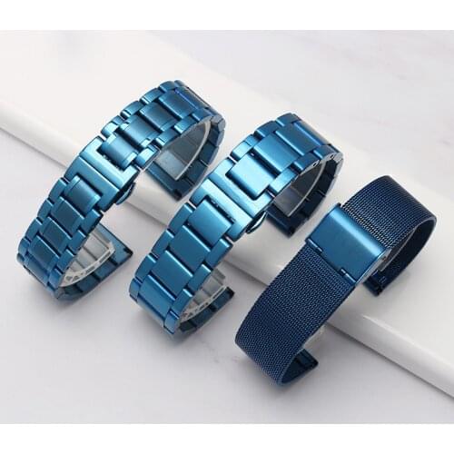 Watch accessories for Rossini GS5740 517793 stainless steel blue steel strip stainless steel double button butterfly buckle