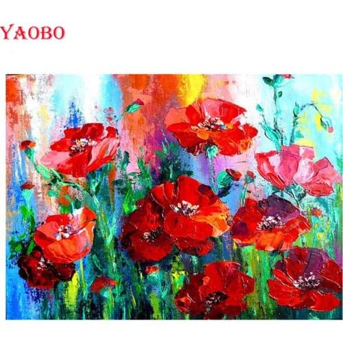 Full circular 5d diy diamond painting Red Poppy flower full square drill,Puzzle Picture,mosaic diamond embroidery full display