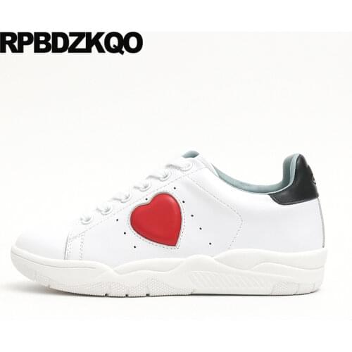 White Genuine Leather Heart Glitter Flats Casual Women Luxury Lace Up High Quality Shoes Eyelash Italian Sequin Sneakers