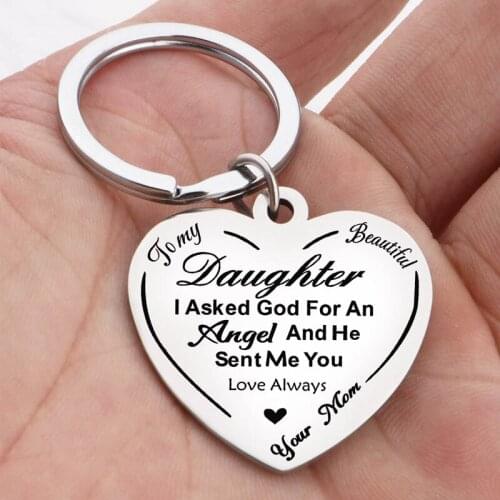 Daughter Gift from Dad Mom-Heart Keyring to My Daughter Keychain My Sweet Angel Chain Jewelry Gift for Daughter from Dad Mom