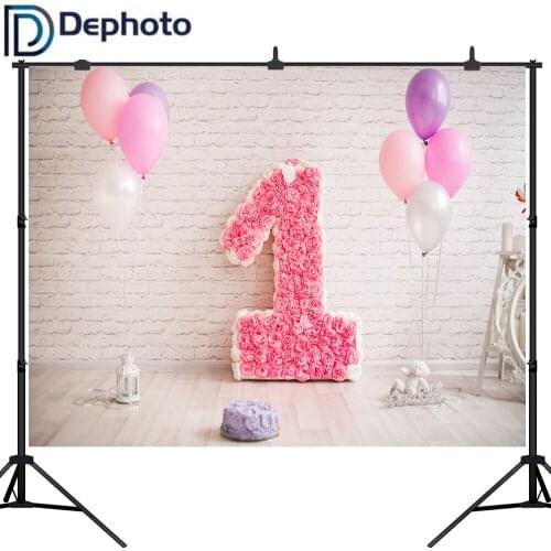 Dephoto Balloons Flower White Brick 1st Birthday Baby Photography Backdrops Customized Photographic Backgrounds For Photo Studio