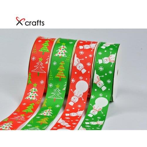 Grosgrain Ribbon Christmas Printed Snowman Tree 25mm DIY Baby Hair Bow Accessories Handmade Materials Wedding Gift Wrap BBXQ-008