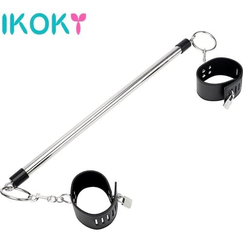 IKOKY Stainless Steel Spreader Bar Leather Wrist Ankle Cuffs Restraint Bondage With Lock & Keys For Women Couples