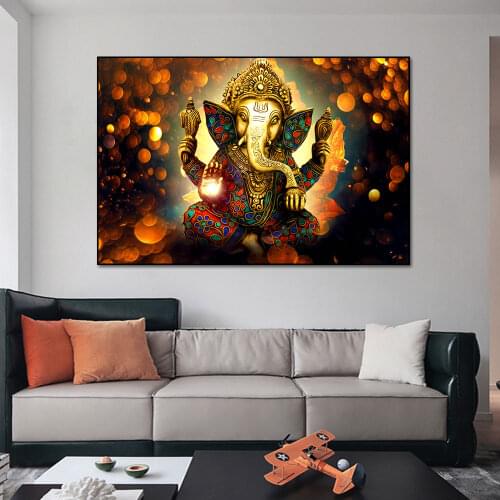 India Lord Ganesha Design Canvas Painting Print Nordic Hoom Decor Wall Art Picture For Living Room Home Decoration Frameless
