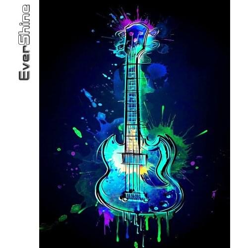 Evershine DIY Diamond Painting Guitar Cross Stitch Diamond Embroidery Colorful Picture Rhinestone Mosaic Art Home Decoration
