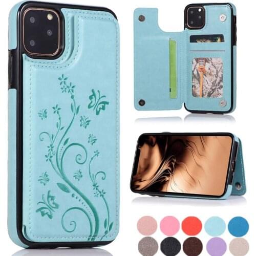 Butterfly Embossed Color Leather Wallet Case For iPhone Xs Xr X R 11 12 Mini Pro Max 8 7 6s Plus 5 S se 2020 Womens Phone Case