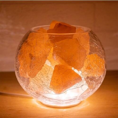 Creative Natural Crystal Himalayan Salt Lamp Hand Carved Salt Chunks with Dimmable Cord Crackle Glass Bowl Bedroom Decor Gift