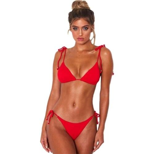 Swimsuit Women 2021 Solid Color Sexy Bikini Set Split Swimwear Rope Beachwear Swimming Suit Swimsuits High Waist Bikini Bathing