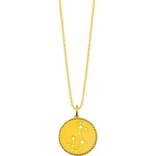 MADALENA SARARA Pure 22K Gold Plated Sterling Silver Pendant O Shape Chain Necklace Constellation Style For Christmas Gif