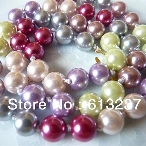 Fashion 8mm multicolor simulated-pearl shell high grade women jewelry making round beads necklace 18inch YE0038